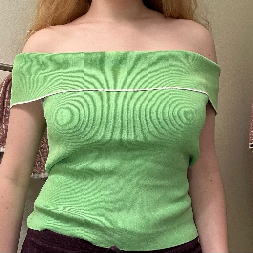 Green off the shoulder top